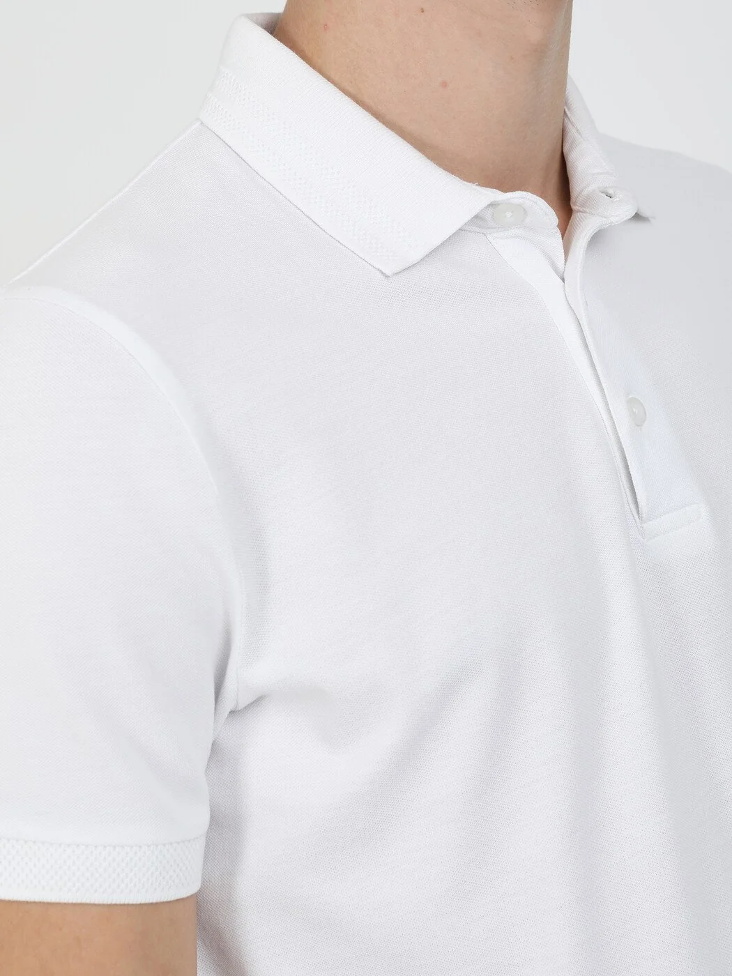 Beyaz Düz Polo Yaka %100 Pamuk T-Shirt - 3