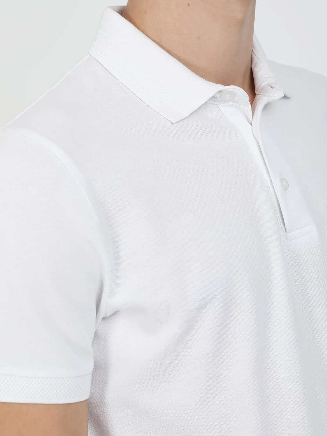 Beyaz Düz Polo Yaka %100 Pamuk T-Shirt - 3