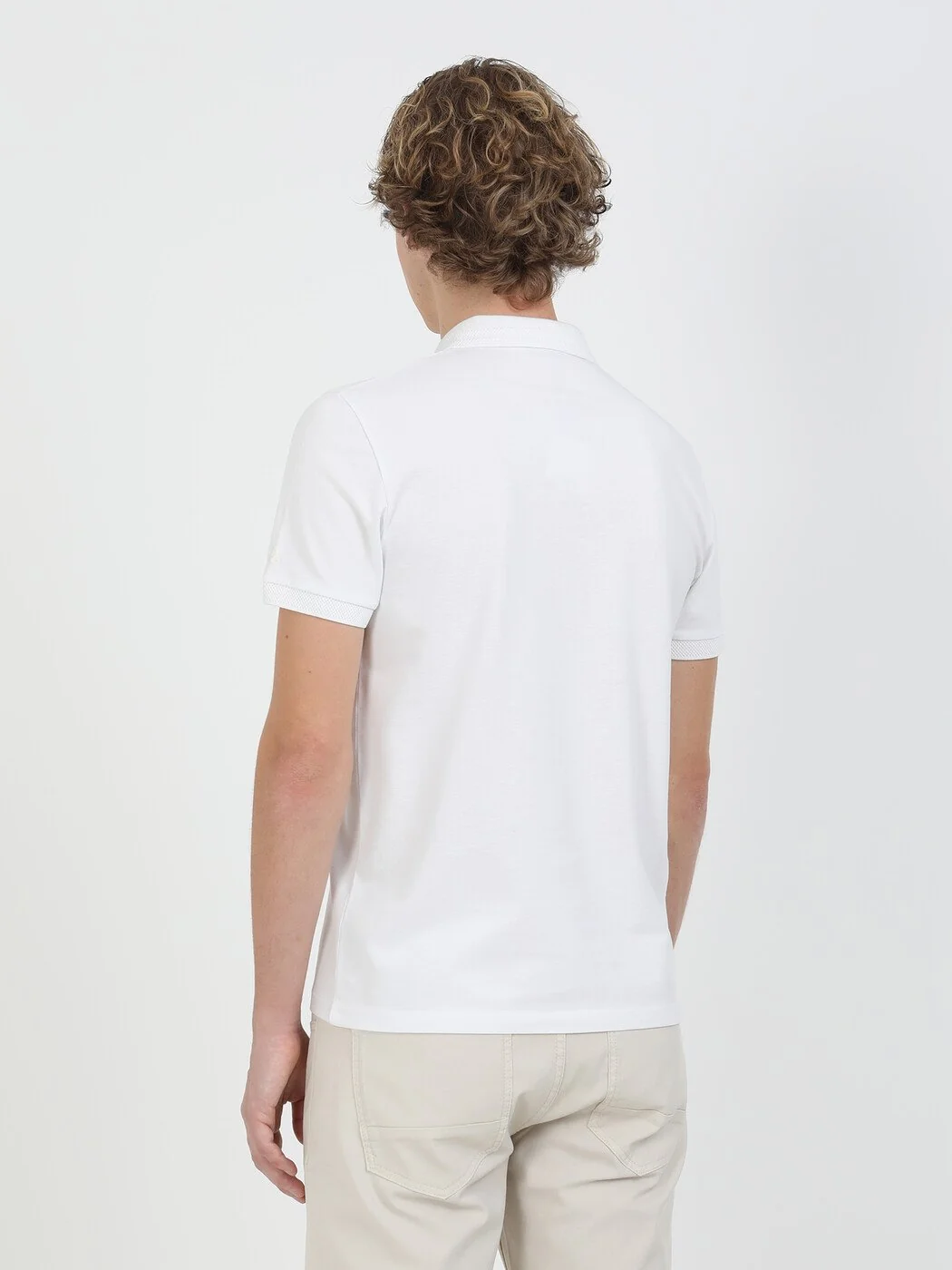 Beyaz Düz Polo Yaka %100 Pamuk T-Shirt - 4