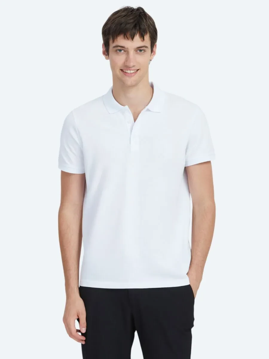 Beyaz Düz Polo Yaka %100 Pamuk T-Shirt - 1