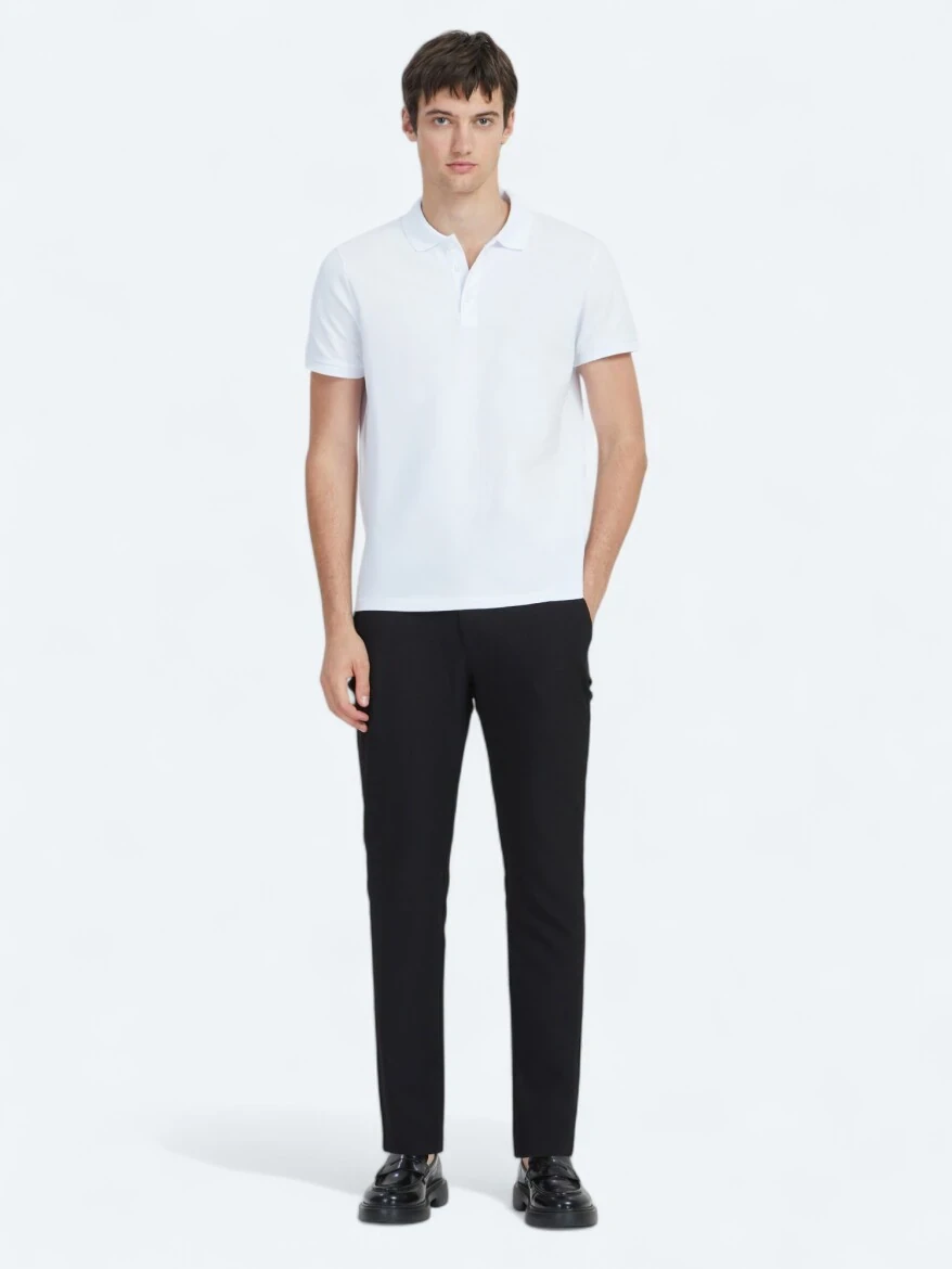 Beyaz Düz Polo Yaka %100 Pamuk T-Shirt - 2