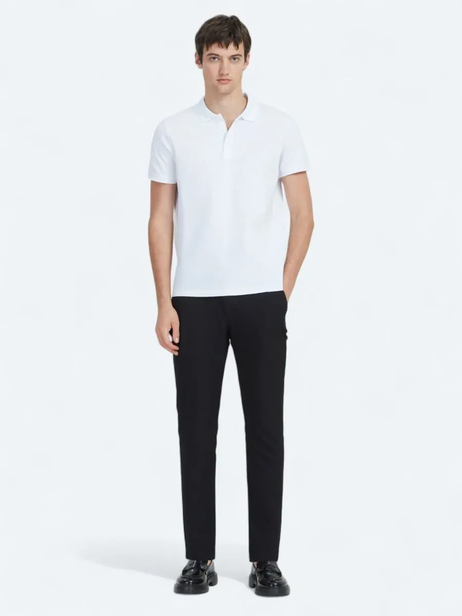 Beyaz Düz Polo Yaka %100 Pamuk T-Shirt - 2