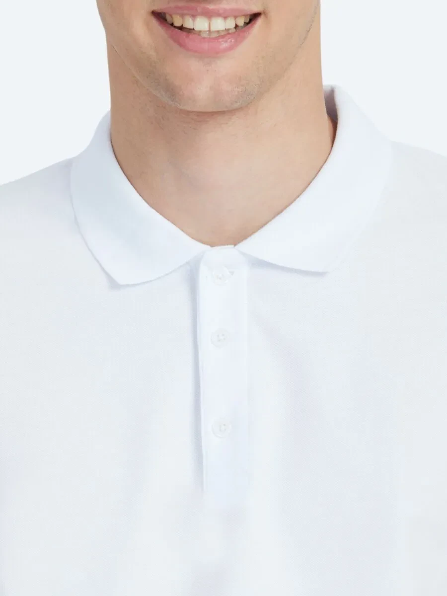 Beyaz Düz Polo Yaka %100 Pamuk T-Shirt - 4
