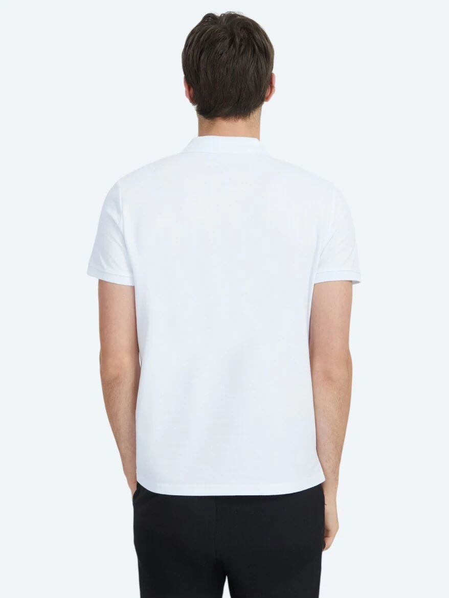 Beyaz Düz Polo Yaka %100 Pamuk T-Shirt - 5