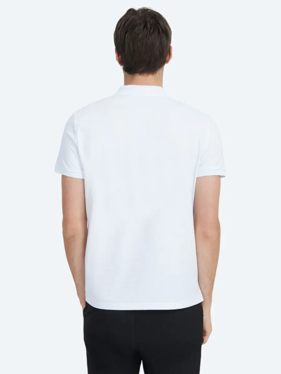 Beyaz Düz Polo Yaka %100 Pamuk T-Shirt - 5