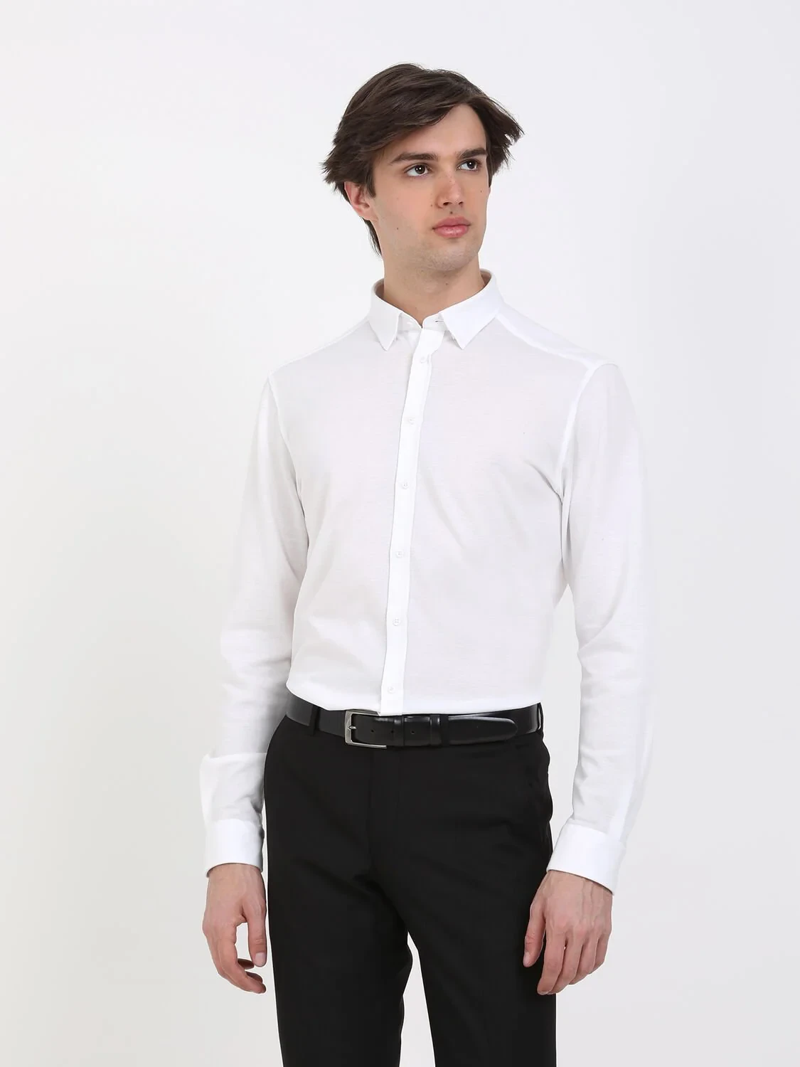 Beyaz Düz Regular Fit Casual %100 Pamuk Gömlek - 2