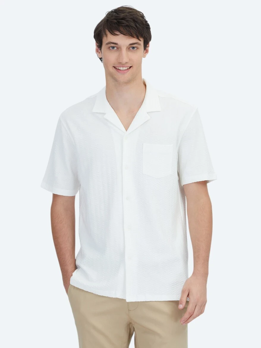 Beyaz Düz Regular Fit Casual %100 Pamuk Gömlek - 1