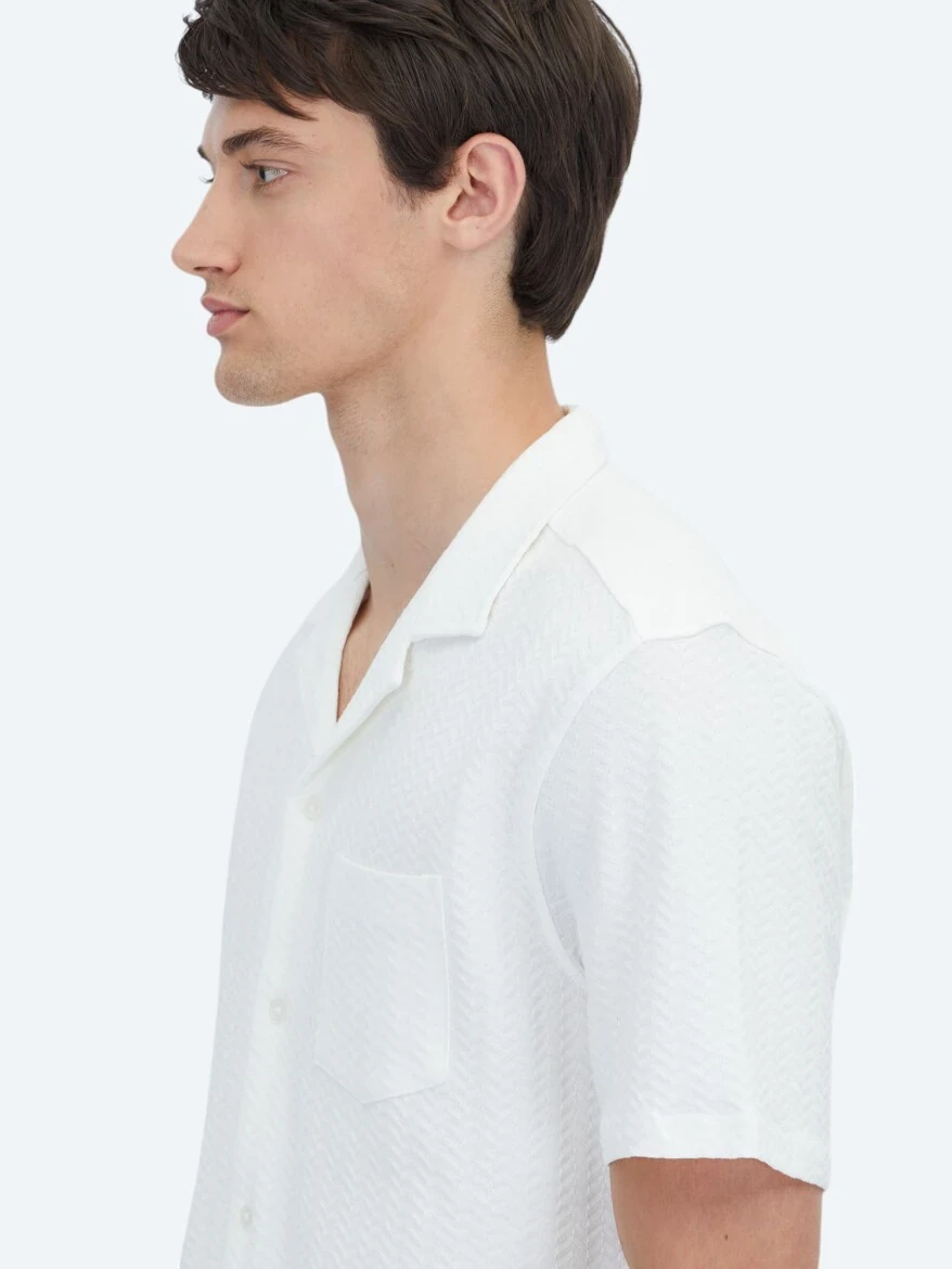 Beyaz Düz Regular Fit Casual %100 Pamuk Gömlek - 3