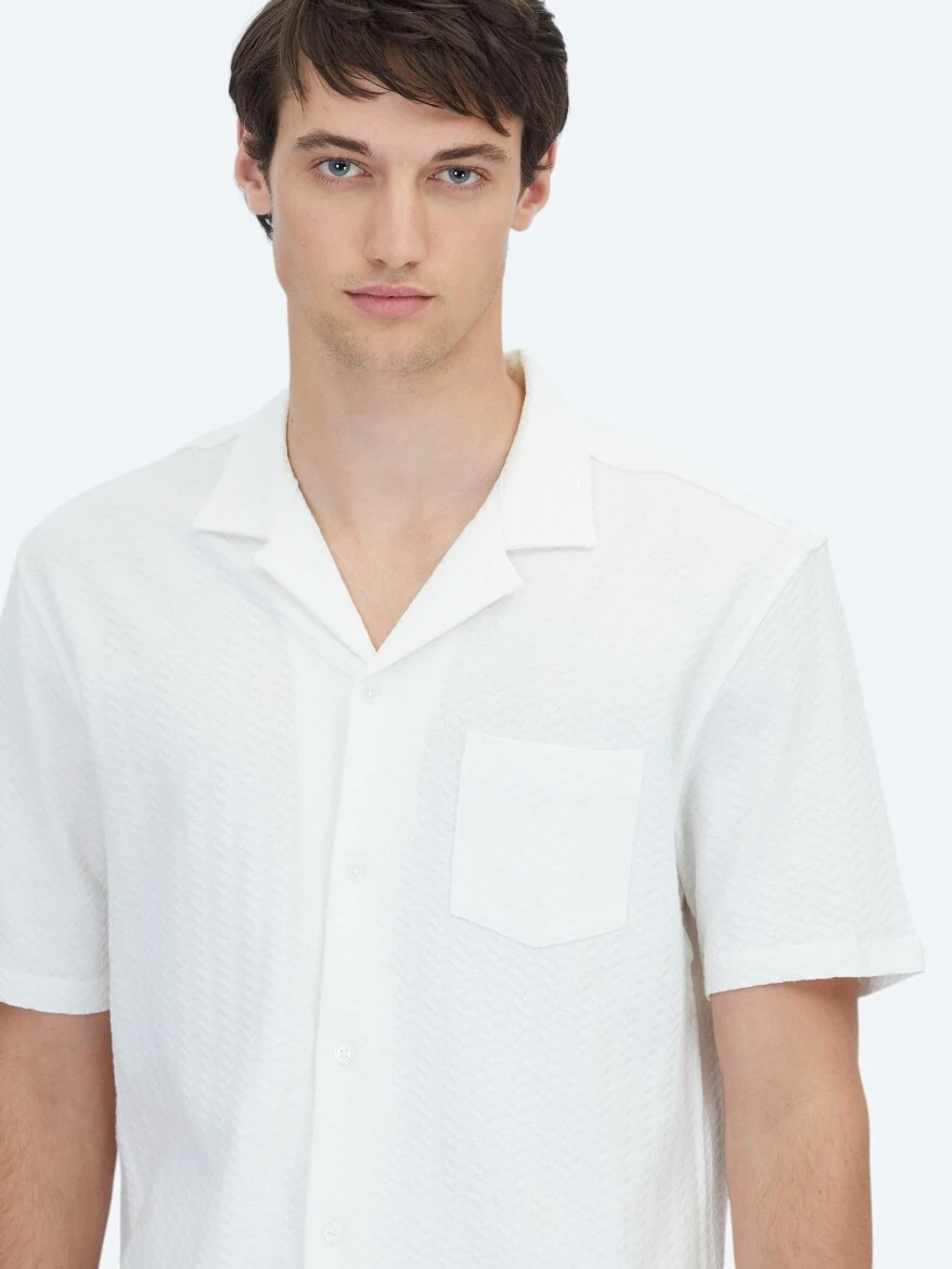 Beyaz Düz Regular Fit Casual %100 Pamuk Gömlek - 4