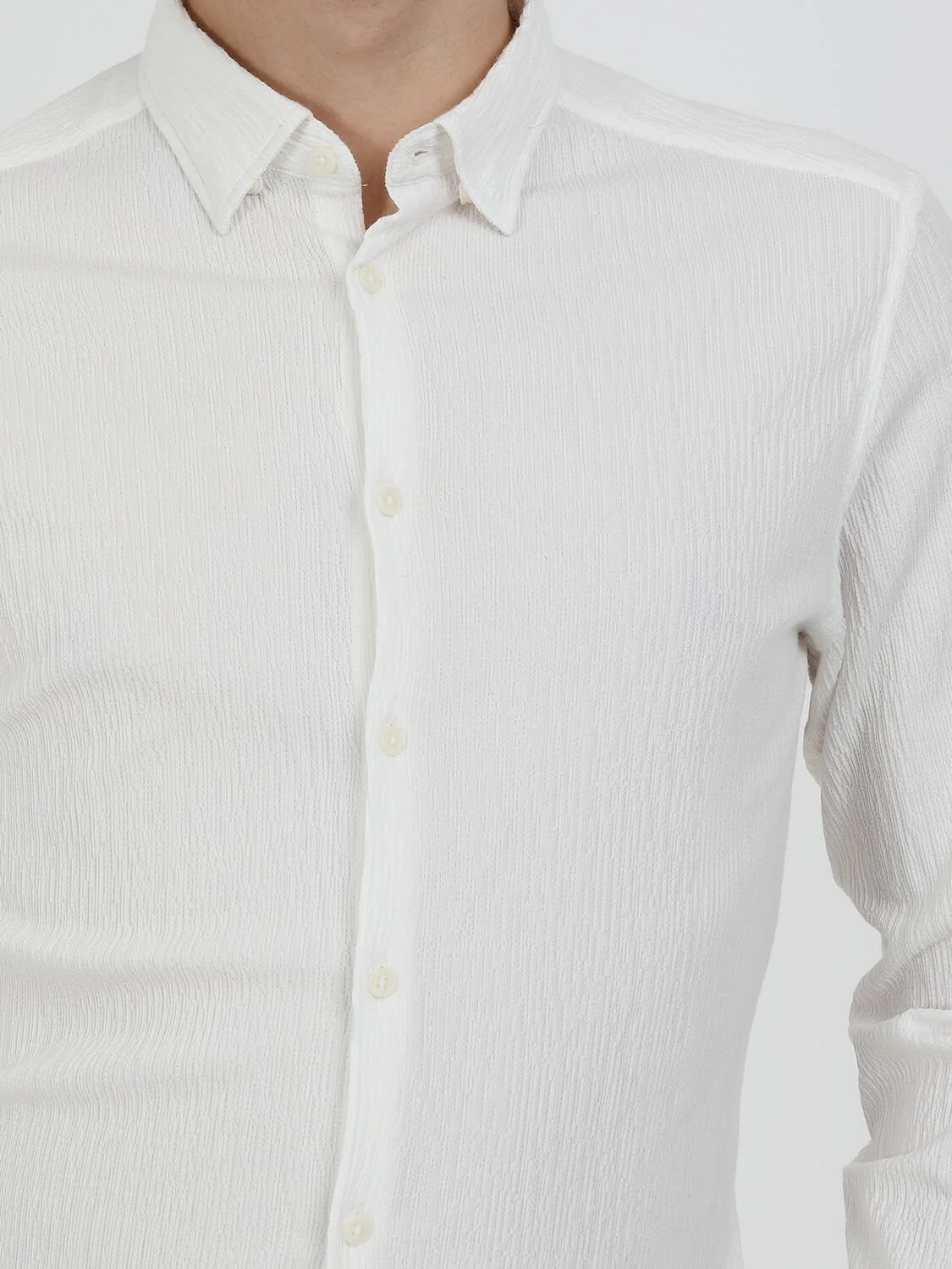 Beyaz Düz Slim Fit Dokuma Casual Pamuk Karışımlı Gömlek - 3