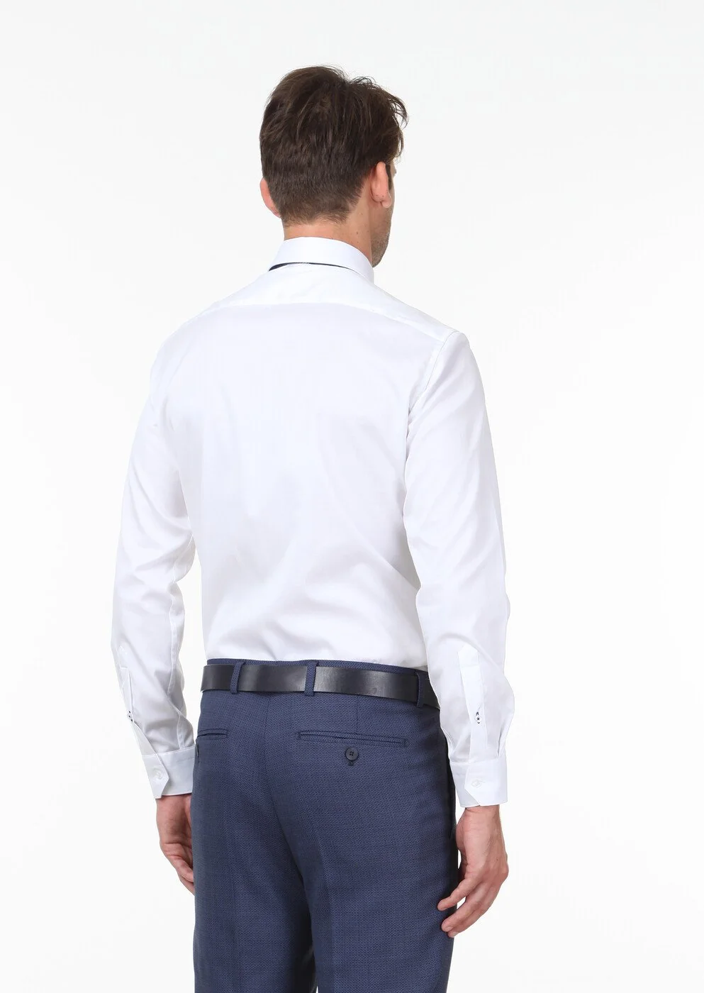 Beyaz Düz Slim Fit Dokuma Klasik %100 Pamuk Gömlek - 4