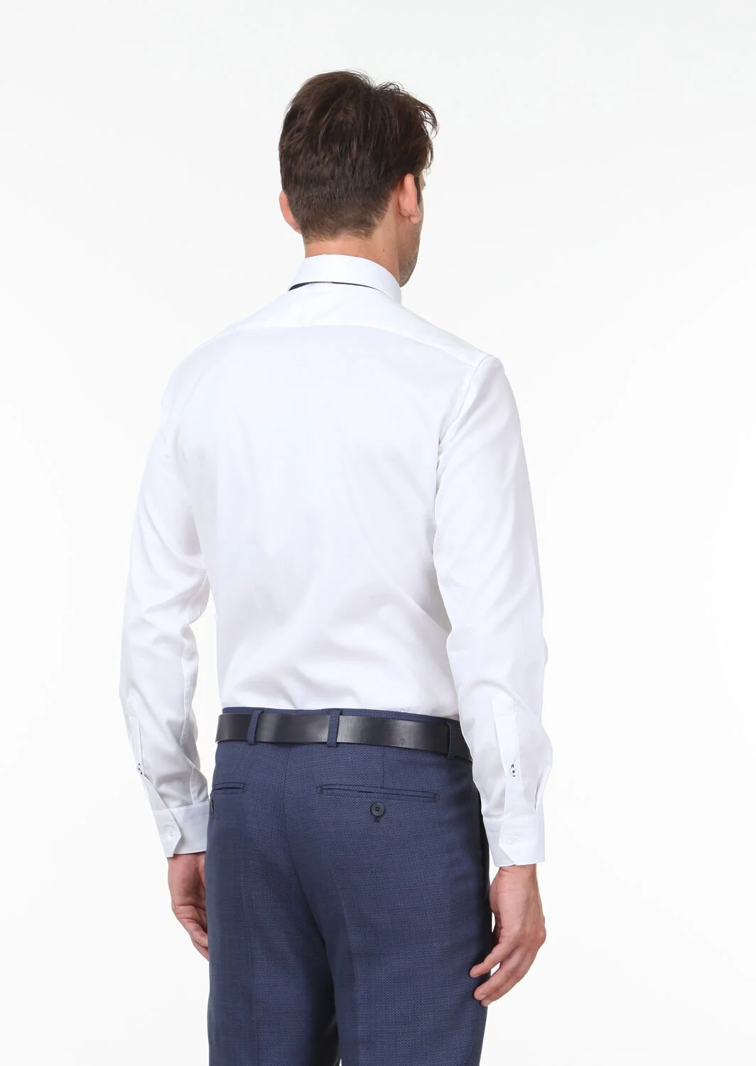 Beyaz Düz Slim Fit Dokuma Klasik %100 Pamuk Gömlek - 4