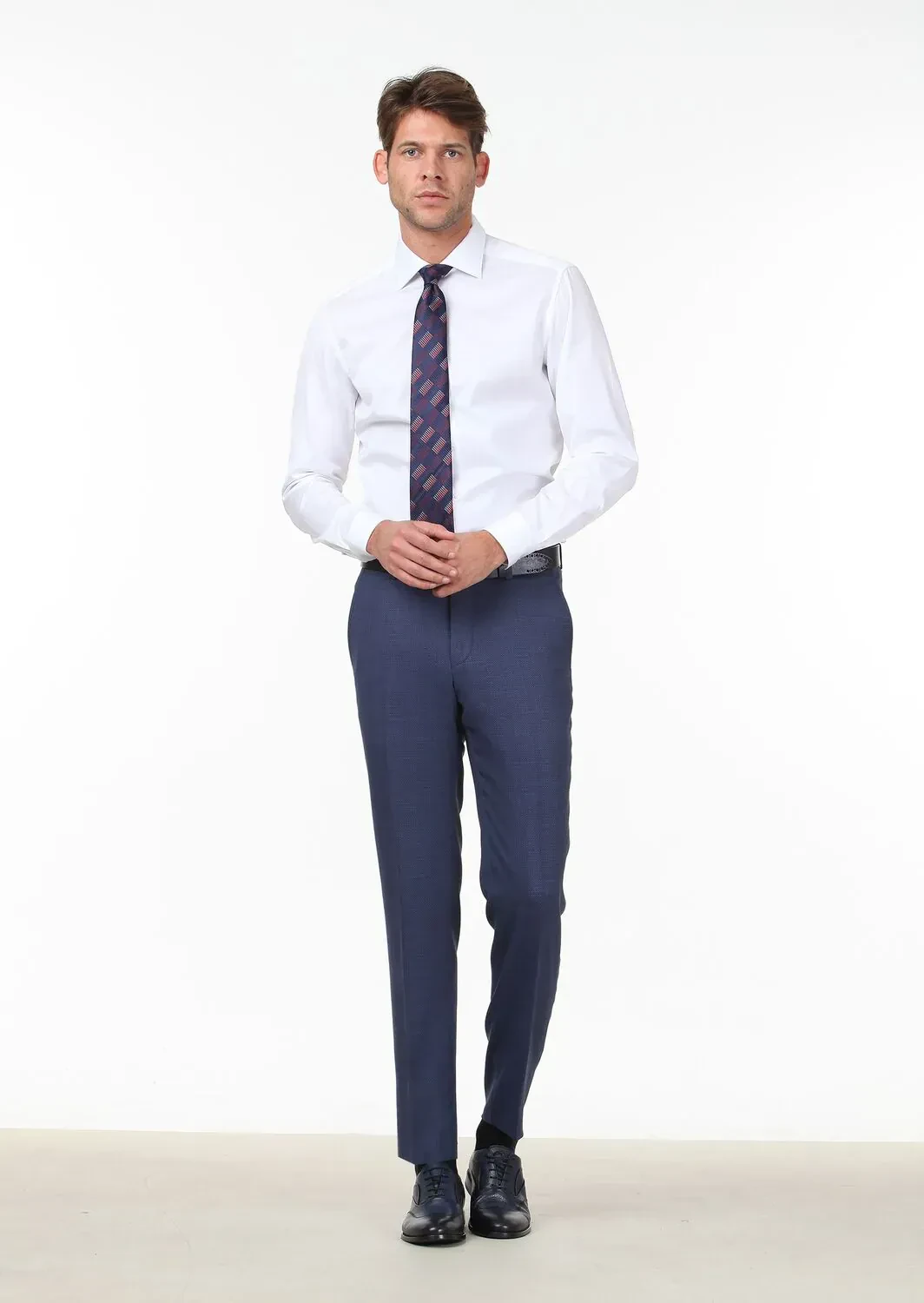 Beyaz Düz Slim Fit Dokuma Klasik %100 Pamuk Gömlek - 3
