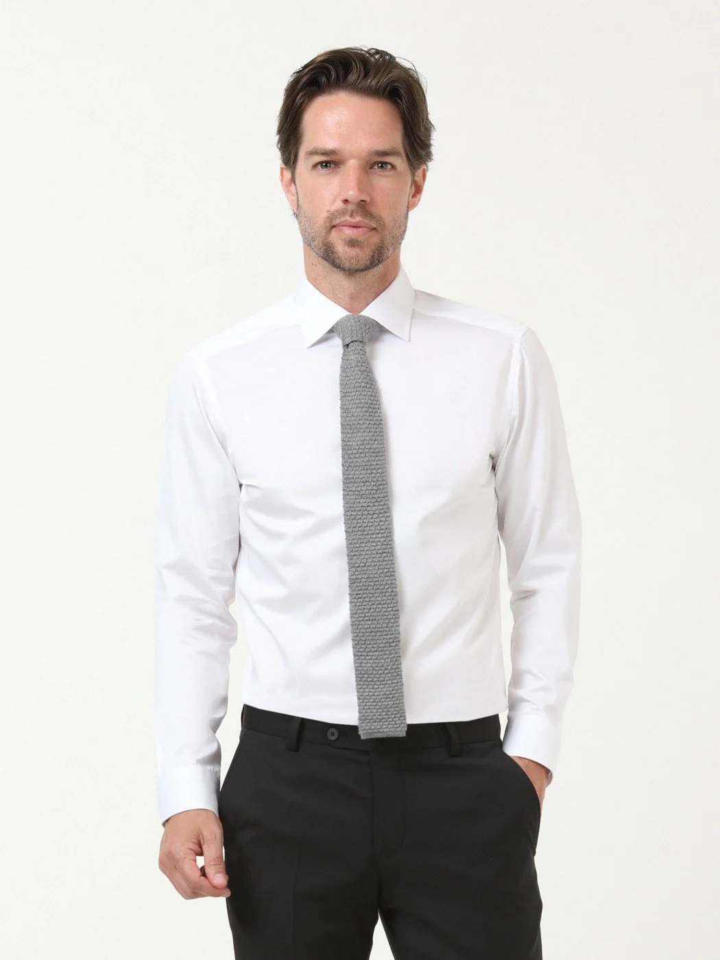 Beyaz Düz Slim Fit Dokuma Klasik %100 Pamuk Gömlek - 2