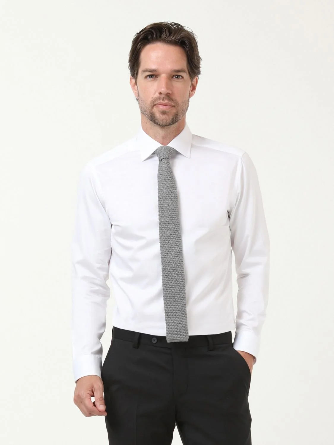 Beyaz Düz Slim Fit Dokuma Klasik %100 Pamuk Gömlek - 2