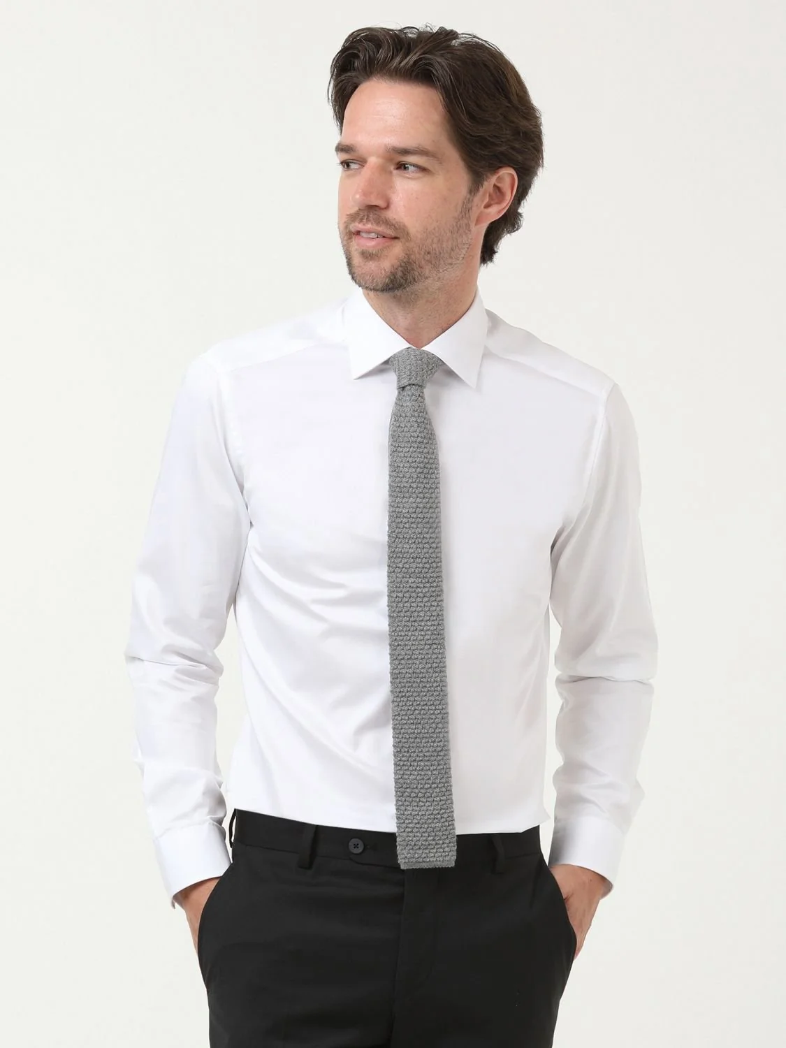 Beyaz Düz Slim Fit Dokuma Klasik %100 Pamuk Gömlek - 3