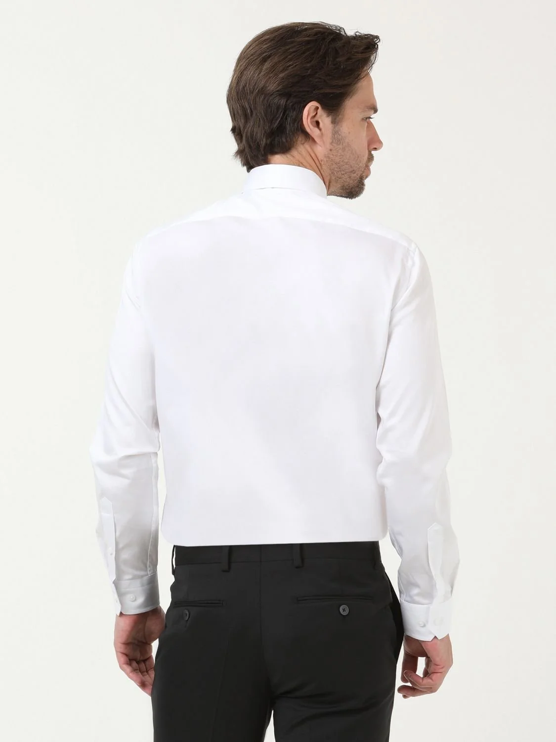 Beyaz Düz Slim Fit Dokuma Klasik %100 Pamuk Gömlek - 4