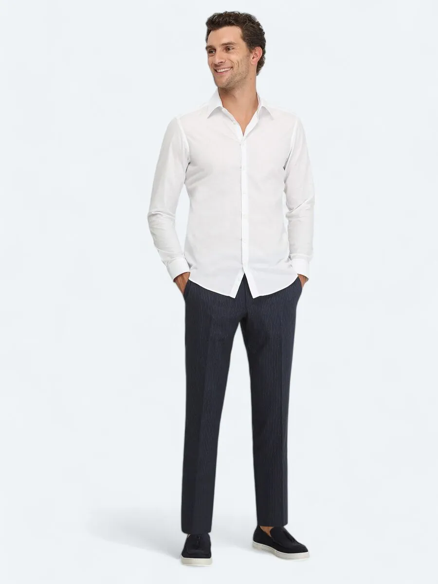 Beyaz Düz Slim Fit Dokuma Klasik %100 Pamuk Gömlek - 2