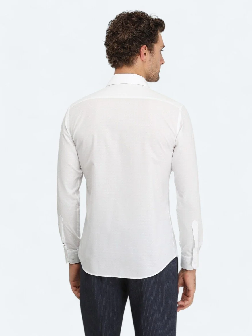 Beyaz Düz Slim Fit Dokuma Klasik %100 Pamuk Gömlek - 5