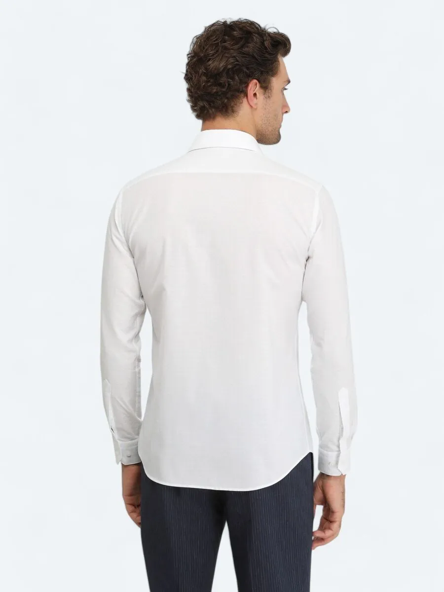 Beyaz Düz Slim Fit Dokuma Klasik %100 Pamuk Gömlek - 5