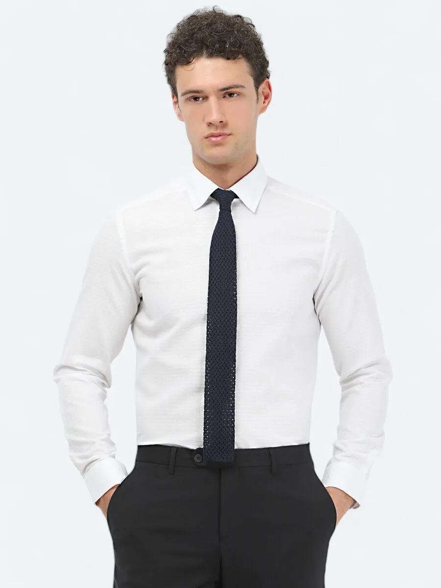 Beyaz Düz Slim Fit Dokuma Klasik %100 Pamuk Gömlek - 1