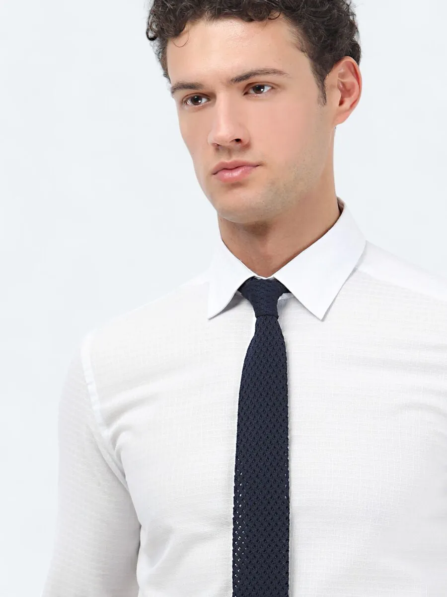 Beyaz Düz Slim Fit Dokuma Klasik %100 Pamuk Gömlek - 4