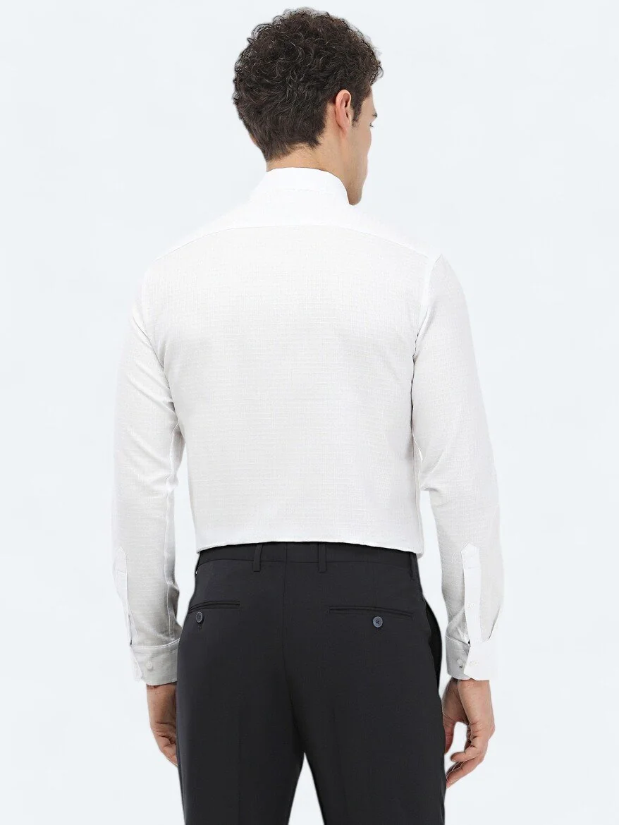 Beyaz Düz Slim Fit Dokuma Klasik %100 Pamuk Gömlek - 5