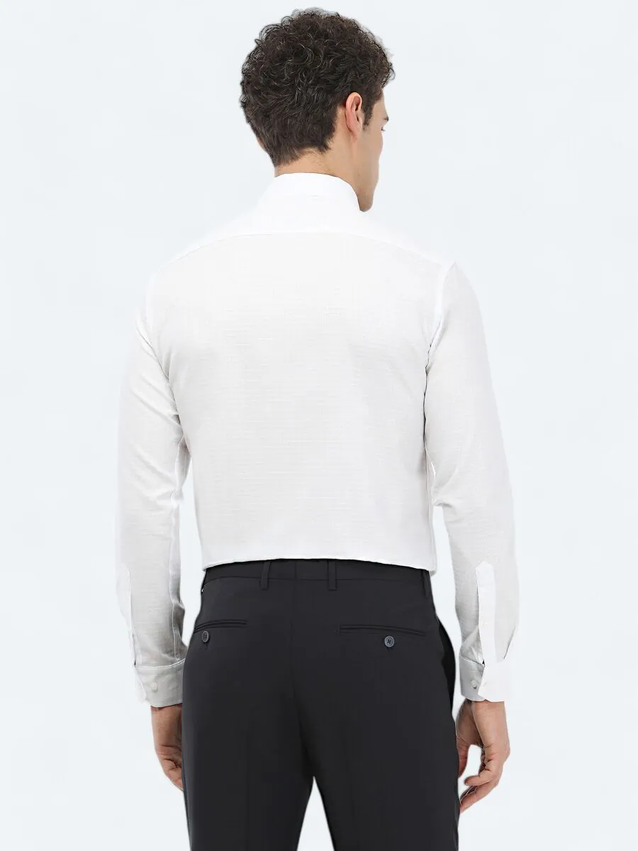 Beyaz Düz Slim Fit Dokuma Klasik %100 Pamuk Gömlek - 5
