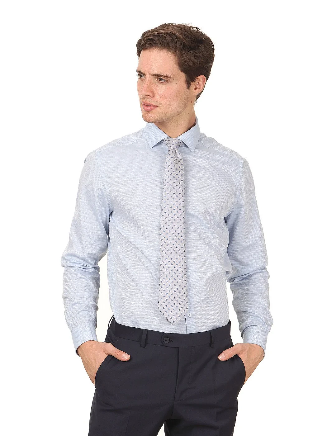 Beyaz Düz Slim Fit Dokuma Klasik Pamuk Karışımlı Gömlek - 1