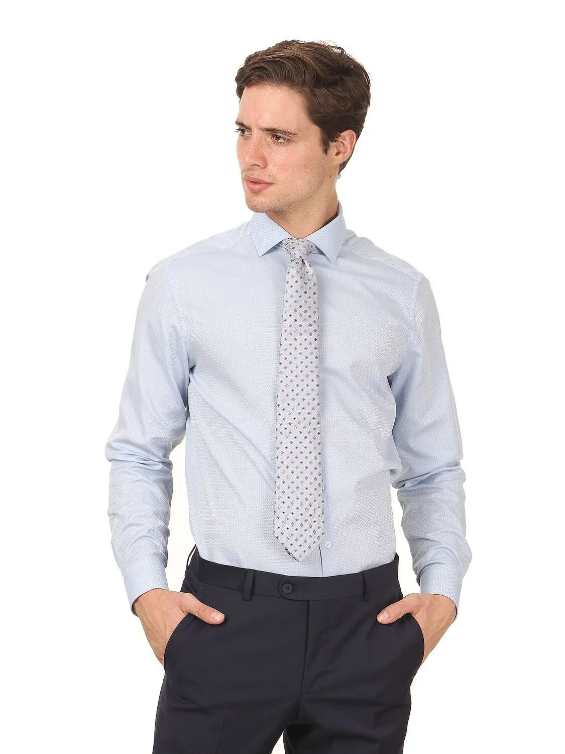 Beyaz Düz Slim Fit Dokuma Klasik Pamuk Karışımlı Gömlek - 1