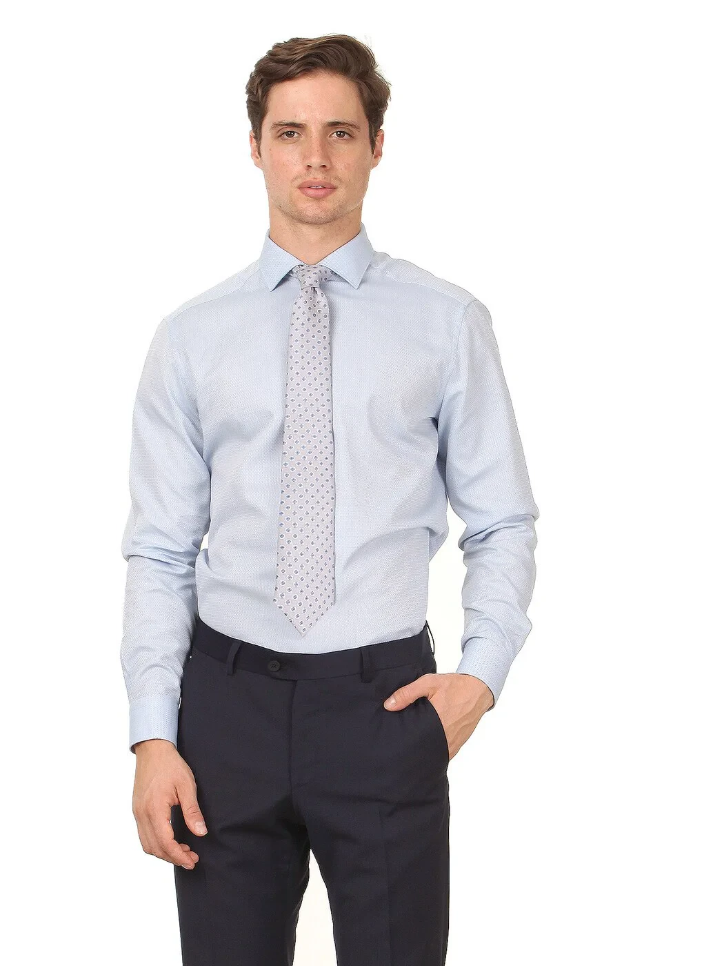 Beyaz Düz Slim Fit Dokuma Klasik Pamuk Karışımlı Gömlek - 3