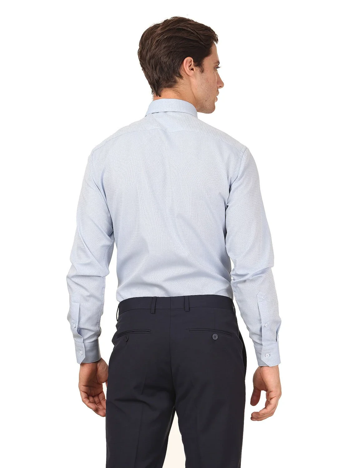 Beyaz Düz Slim Fit Dokuma Klasik Pamuk Karışımlı Gömlek - 4