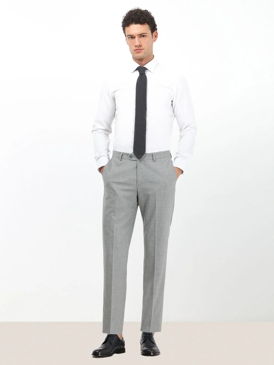 Beyaz Düz Slim Fit Dokuma Klasik Pamuk Karışımlı Gömlek - 4