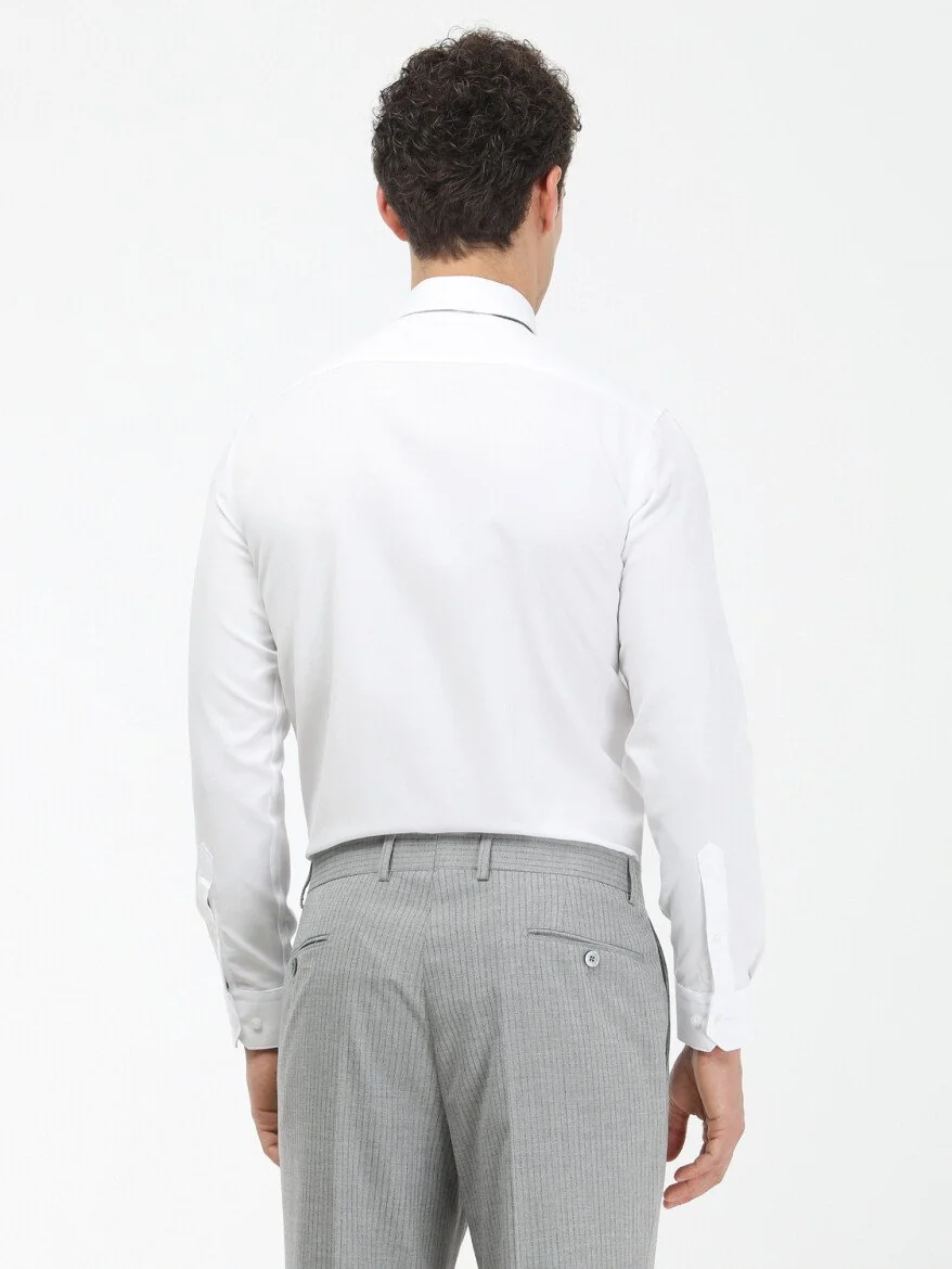 Beyaz Düz Slim Fit Dokuma Klasik Pamuk Karışımlı Gömlek - 5
