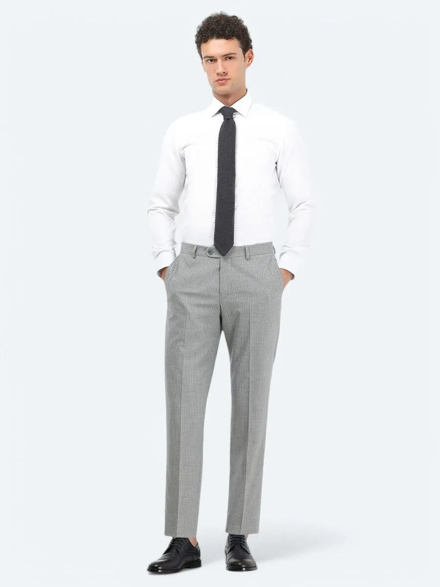 Beyaz Düz Slim Fit Dokuma Klasik Pamuk Karışımlı Gömlek - 4