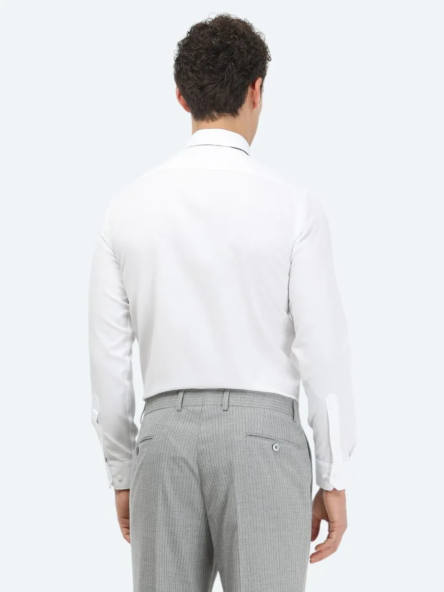 Beyaz Düz Slim Fit Dokuma Klasik Pamuk Karışımlı Gömlek - 5