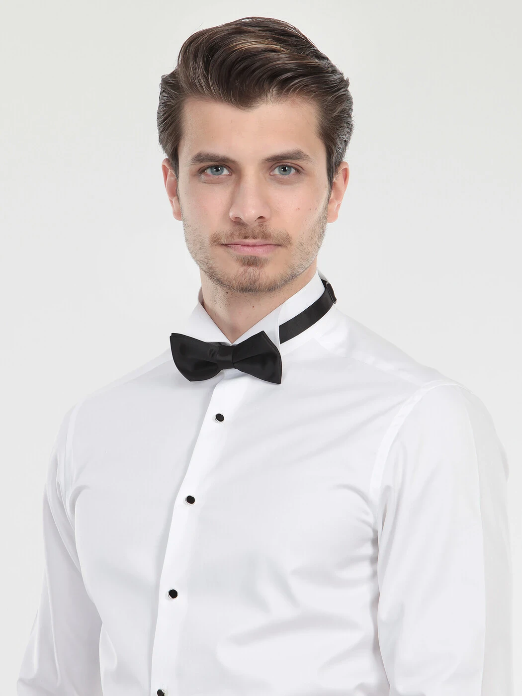 Beyaz Düz Slim Fit Duble Manşet Ata Yaka Smokin Gömlek - 4