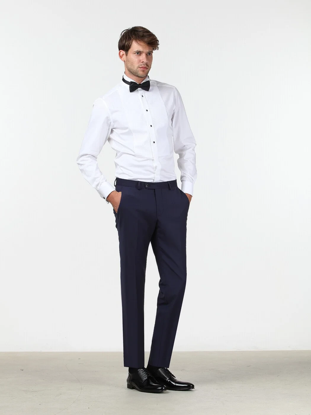 Beyaz Düz Slim Fit Duble Manşet Ata Yaka Smokin Gömlek - 2