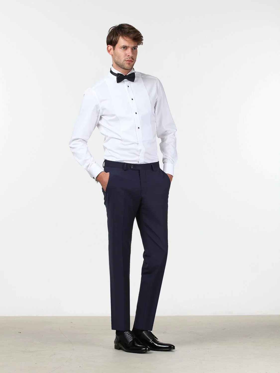 Beyaz Düz Slim Fit Duble Manşet Ata Yaka Smokin Gömlek - 2