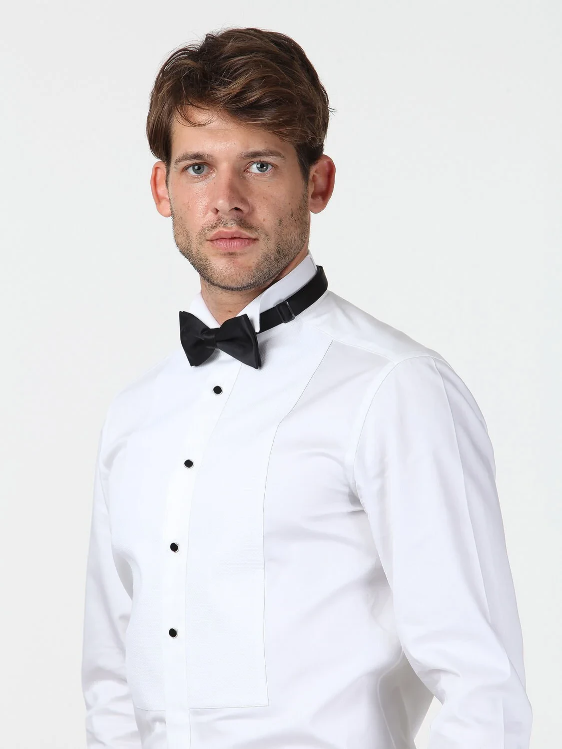 Beyaz Düz Slim Fit Duble Manşet Ata Yaka Smokin Gömlek - 3
