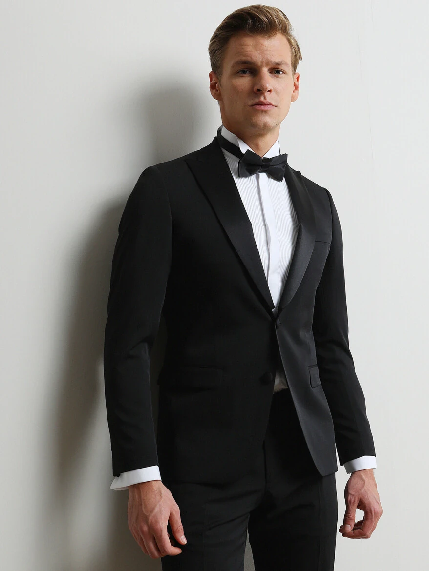 Beyaz Düz Slim Fit Duble Manşet Ata Yaka Smokin Gömlek - 4