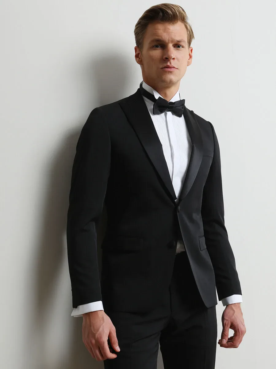 Beyaz Düz Slim Fit Duble Manşet Ata Yaka Smokin Gömlek - 4