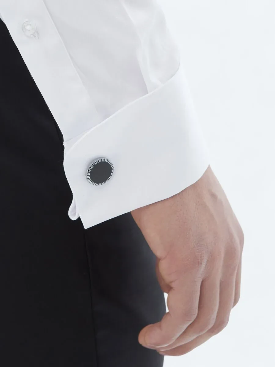 Beyaz Düz Slim Fit Duble Manşet Ata Yaka Smokin Gömlek - 5