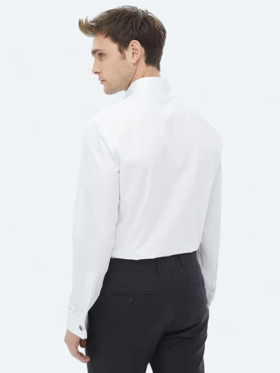 Beyaz Düz Slim Fit Duble Manşet Ata Yaka Smokin Gömlek - 6