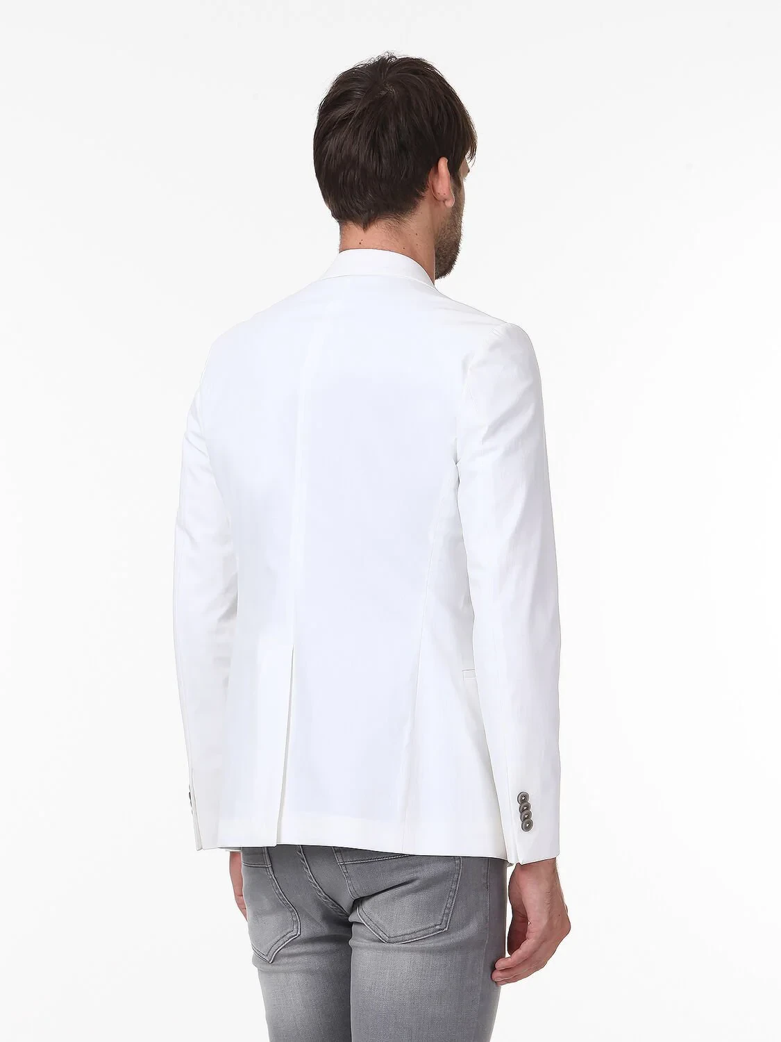 Beyaz Düz Slim Fit Pamuk Karışımlı Ceket - 4