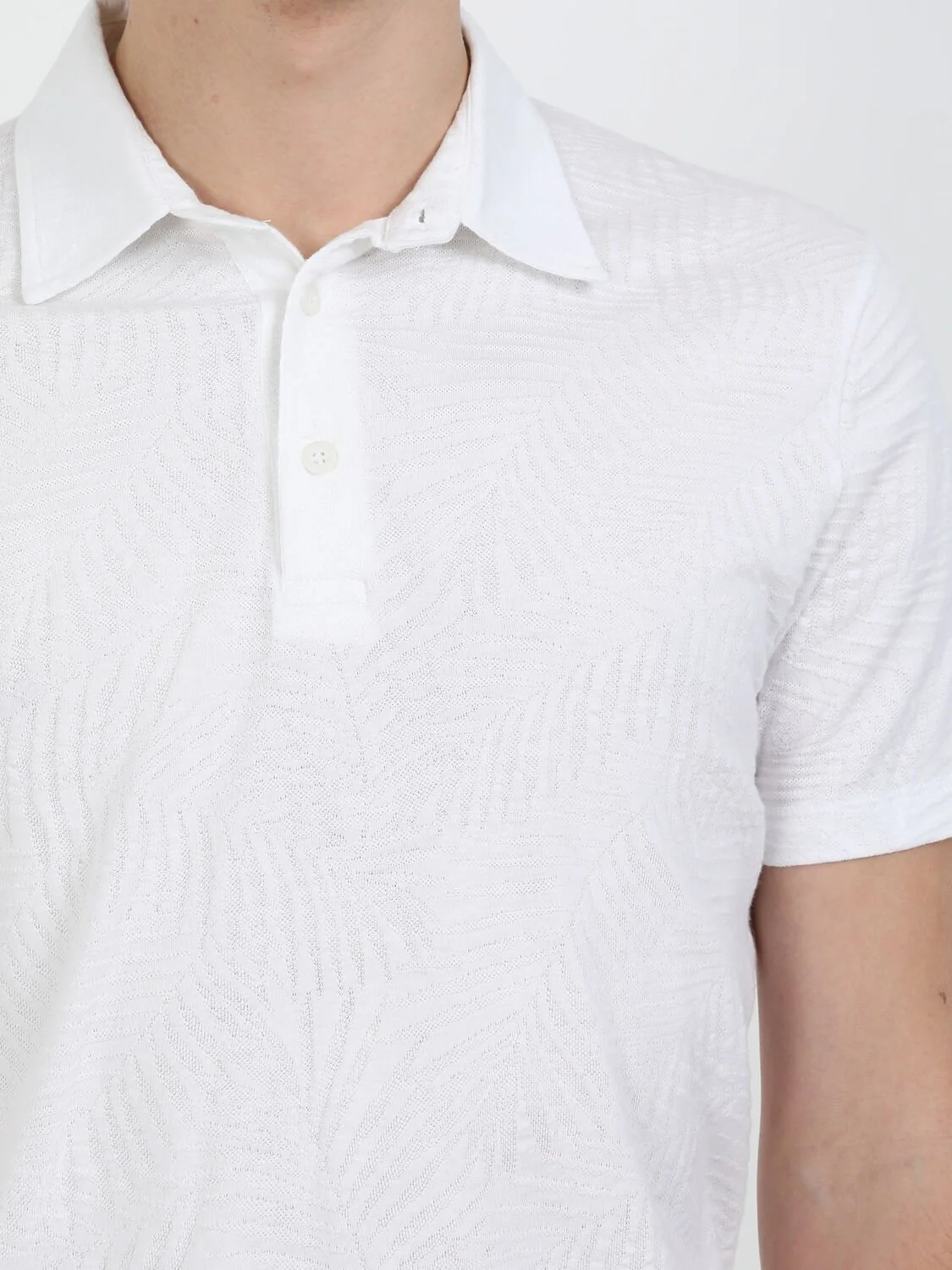 Beyaz Jakarlı Polo Yaka %100 Pamuk T-Shirt - 3