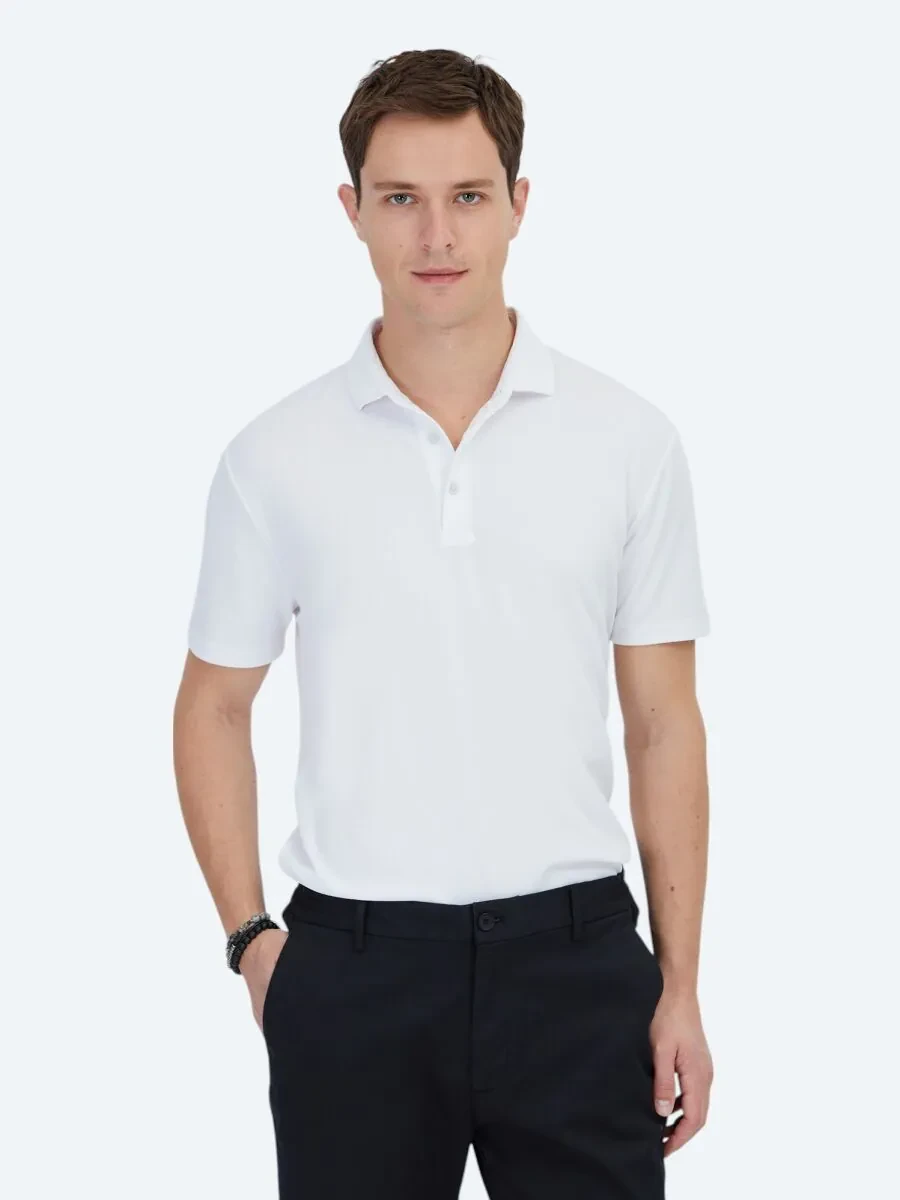 Beyaz Jakarlı Polo Yaka T-Shirt - 1