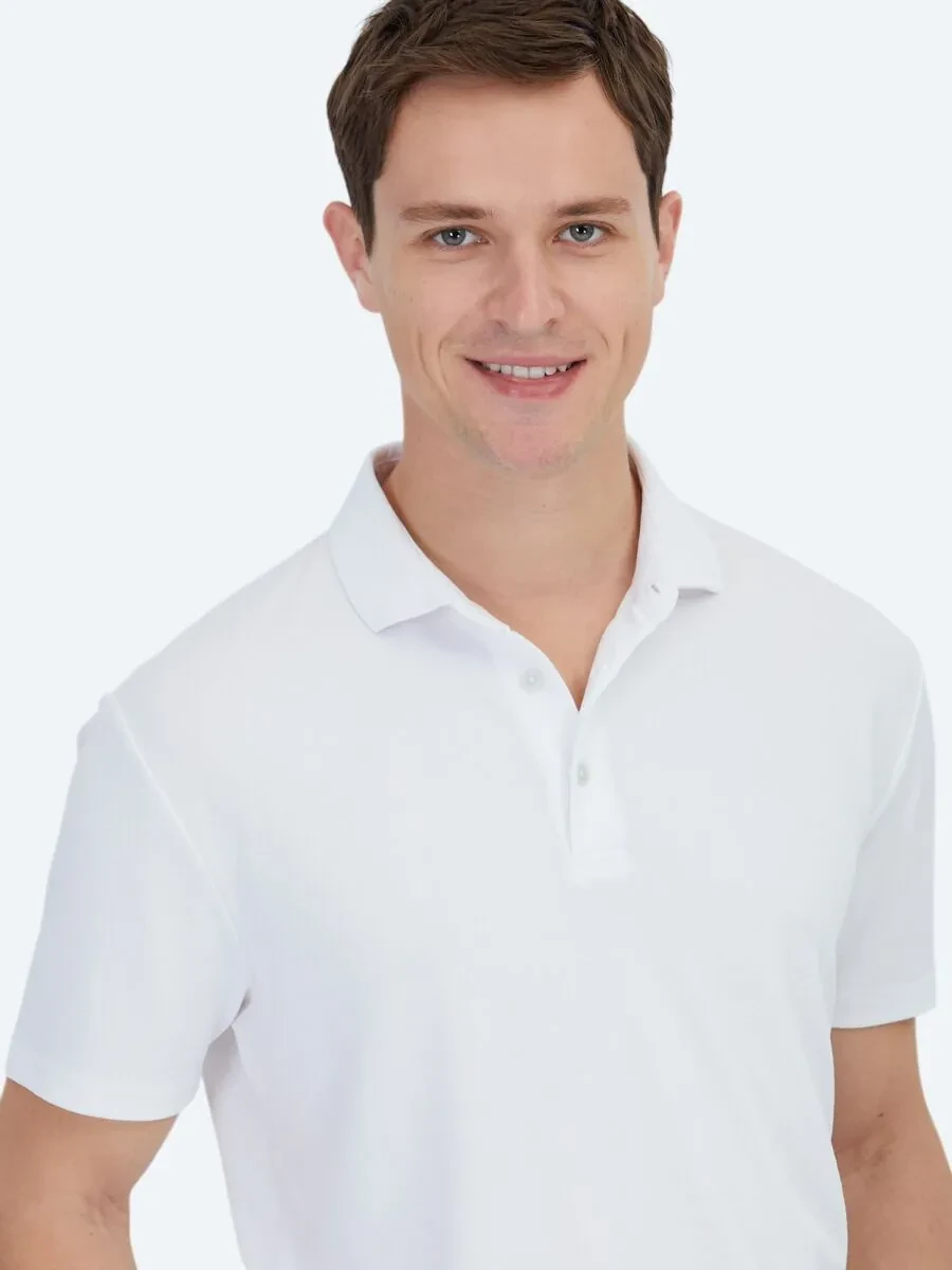 Beyaz Jakarlı Polo Yaka T-Shirt - 3