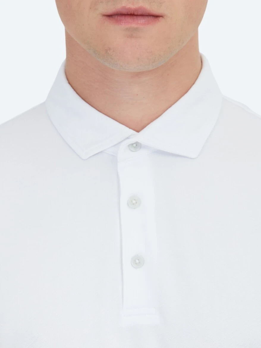 Beyaz Jakarlı Polo Yaka T-Shirt - 4