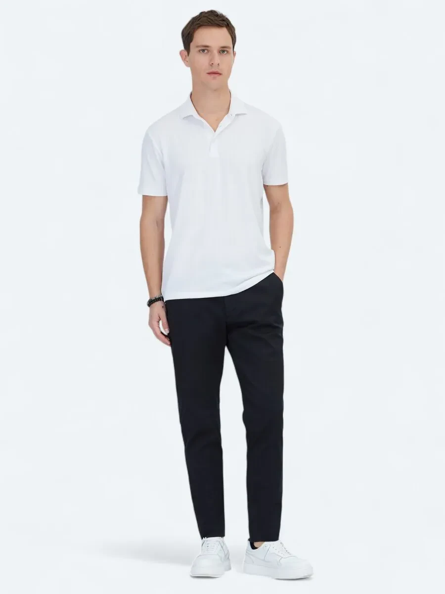 Beyaz Jakarlı Polo Yaka T-Shirt - 2